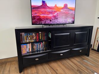 Black TV media storage console