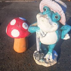 Garden Gnome and Mushroom Decor