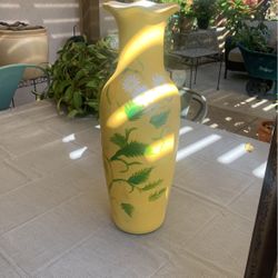 Vintage Yellow Vase Hand Painted Large