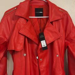 Red LEATHER TRENCH 
