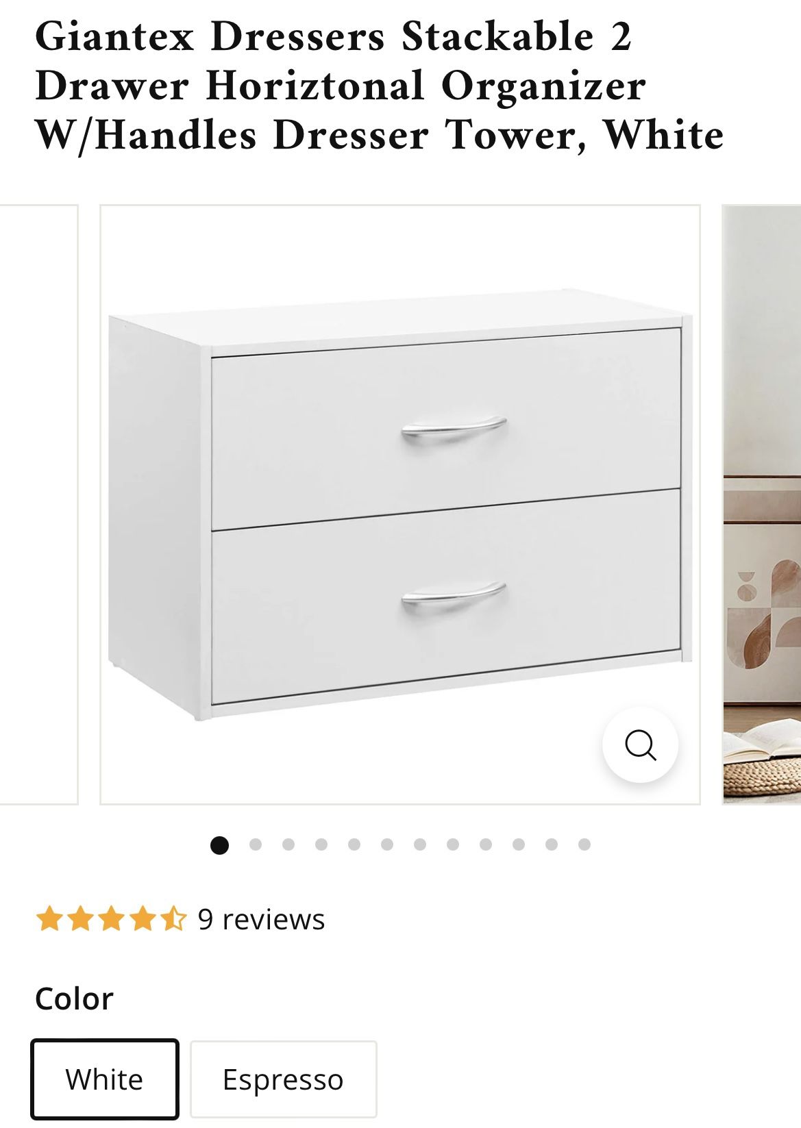 New In Box Giantex Dressers Stackable 2 Drawer Horiztonal Organizer W/Handles Dresser Tower, White