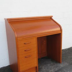 Danish Modern Mid Century Teak Wood Roll Top Secretary Desk 2791