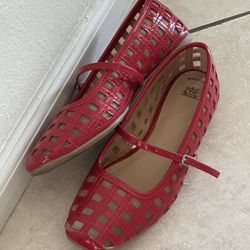 Women’s Red Mary Jane Woven Flats 