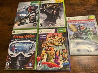5 Various XBOX 360 Games- Shaun White Snowboarding-Kinect Adventures-Skate 3- Pirates Of The Caribbean-Halo Combat Evolved