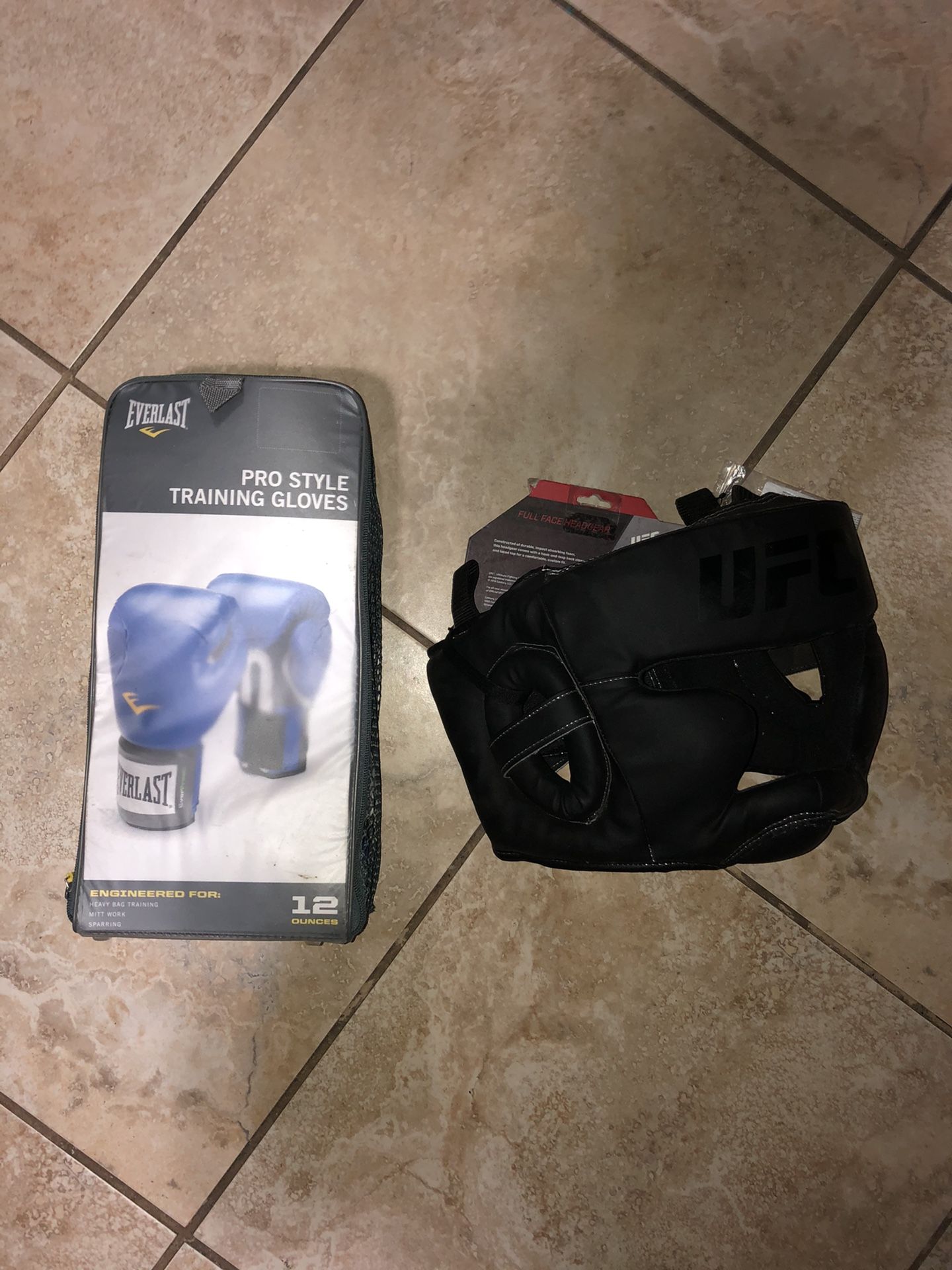 UFC Full face headgear and Everlast pro style training gloves set