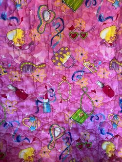Pink Quilted Fabric with Girly Novelty Print Shopping Cart Cover