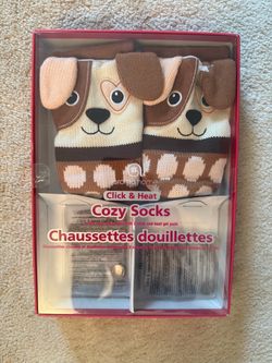 Aroma Home Youth Puppy Dog Cozy Socks w/ Reusable Click & Heat Gel Pads , BNIB