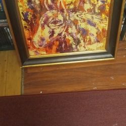 Colorful Horse Painting On Canvas 25×23 Black And Gold Frame