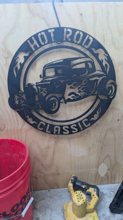 Hot rod metal sign