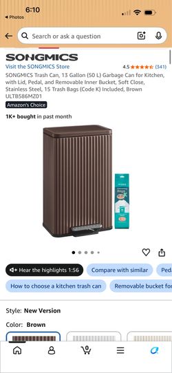 SONGMICS 13 Gallon Stainless Steel Trash Can