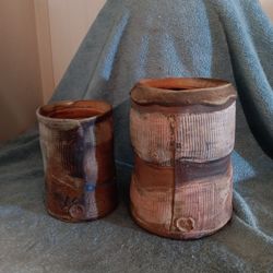 Large And Medium Stonewear Vases Both Are Signed