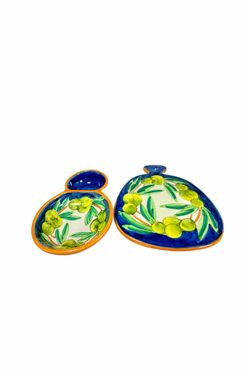 Capri Ceramiche Hand Painted Olive Oil Dipping Bowl for Pinzimonio And Cutting Cheese Board.