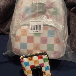 Mickey and Friends Colorful Checkered Loungefly Backpack and Wallet Set