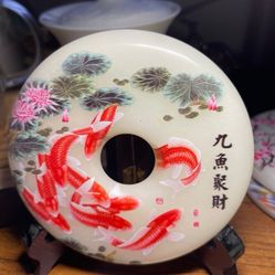 Burma Jade disc/donut with art with Fengshui meanings