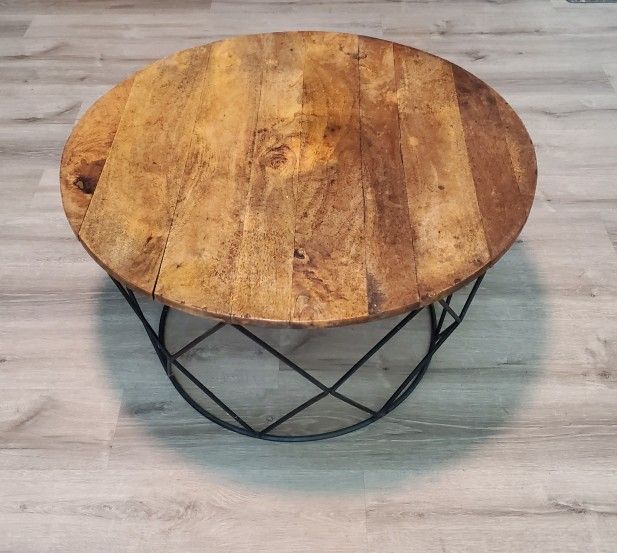 Round Wood Coffee Table With Metal Base