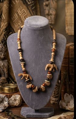 Tribal Beaded Necklace with Animal Figurines
