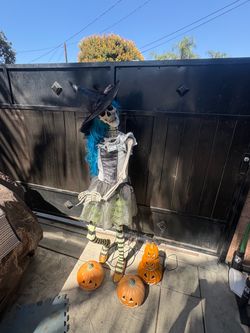 Halloween Skeleton Witch Decoration with Pumpkins