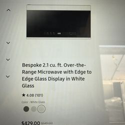 Samsung Bespoke 2.1 Cu. Fr. OTR Microwave w/ Edge to Edge Glass Display in White Glass