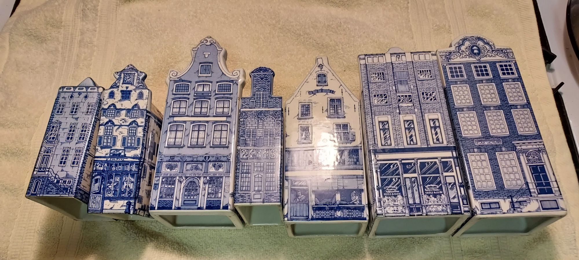 Rare Set Of 8 Delft Blue Made In Holland Vintage Canal Houses