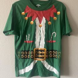 Holiday Time, Women’s Green Elf Ugly Christmas Shortsleeved T-Shirt, Size S