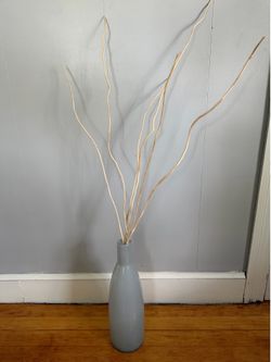 Minimalist Gray Ceramic Vase with Decorative Branches