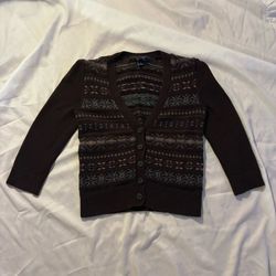 American Vintage Fair Isle Pattern Button Up 3/4 Sleeve Cardigan