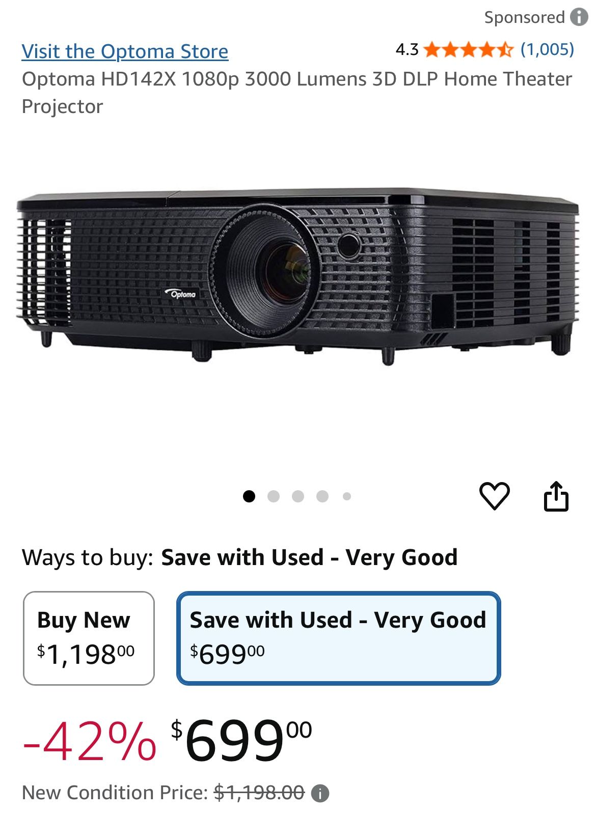Optoma HD142X 1080p 3000 Lumens 3D DLP Home Theater Projector Optoma