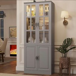 Kitchen Pantry Storage Cabinet with LED Lights