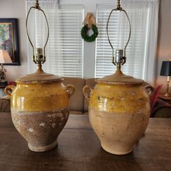 Rare Antique French Confit Pot Lamps