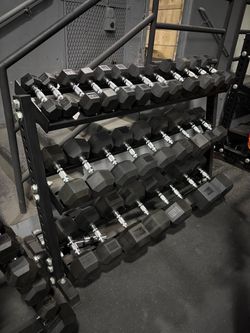 5-50lb dumbbells with a 3-tier dumbbells rack