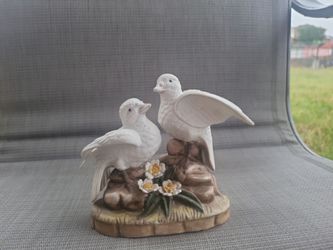Vintage Royal Crown  Bisque Porcelain White Dove Pair Bird