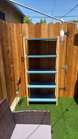 4-Tier Wooden Bookshelf with Blue Shelves