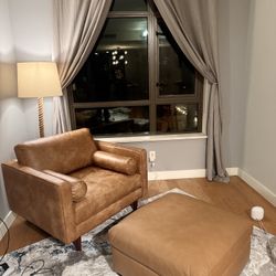 Leather suade Arm Chair With Leather Ottoman