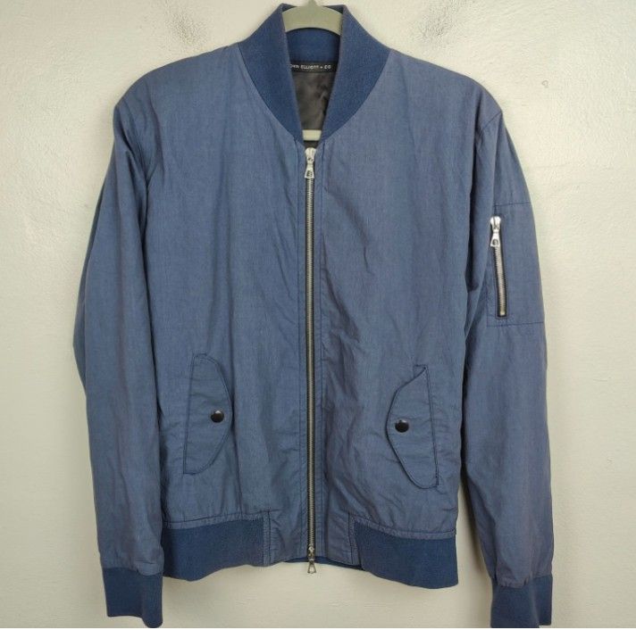 John Elliott Co Bomber Jacket Mens 1 Small Blue Full Zip Cotton Preppy Designer