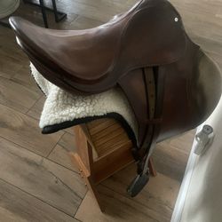 Saddle Brown Leather With Wood Stand