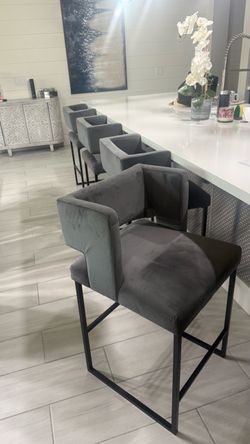 4 gray velvet counter countertop bar stools