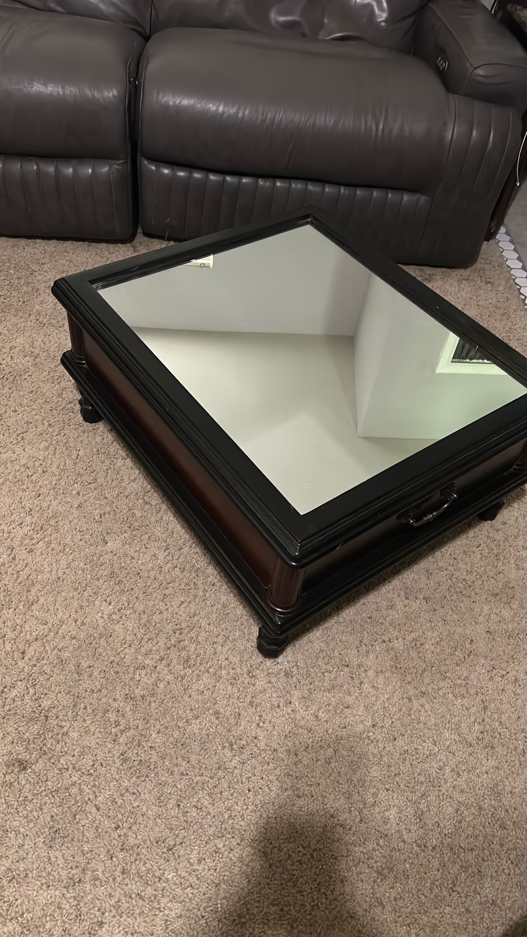 Mirrored Top Coffee Table Locking Cabinet.