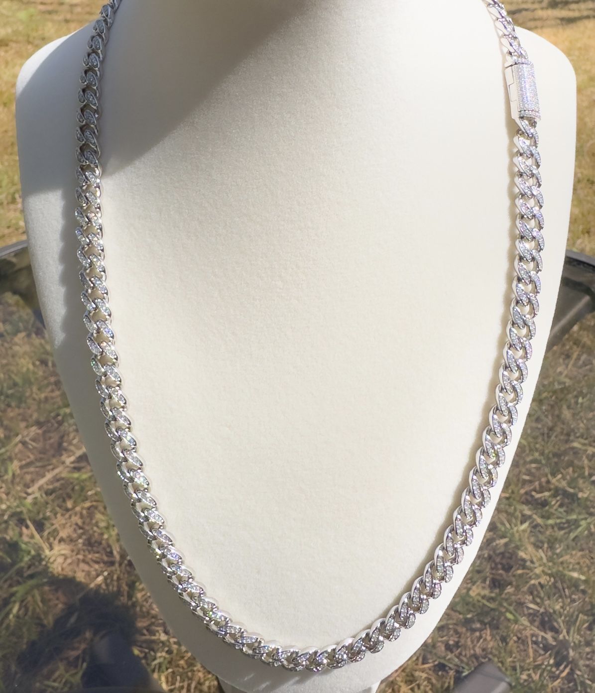 22” Solid Sterling Silver Moissanite Cuban Chain