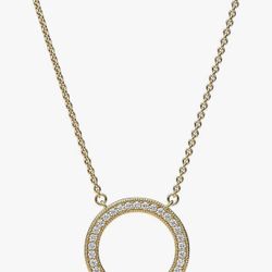Pandora Necklace - Signature Pave & Hearts Circle Pendant (Gold 14k) ((Jewelery)