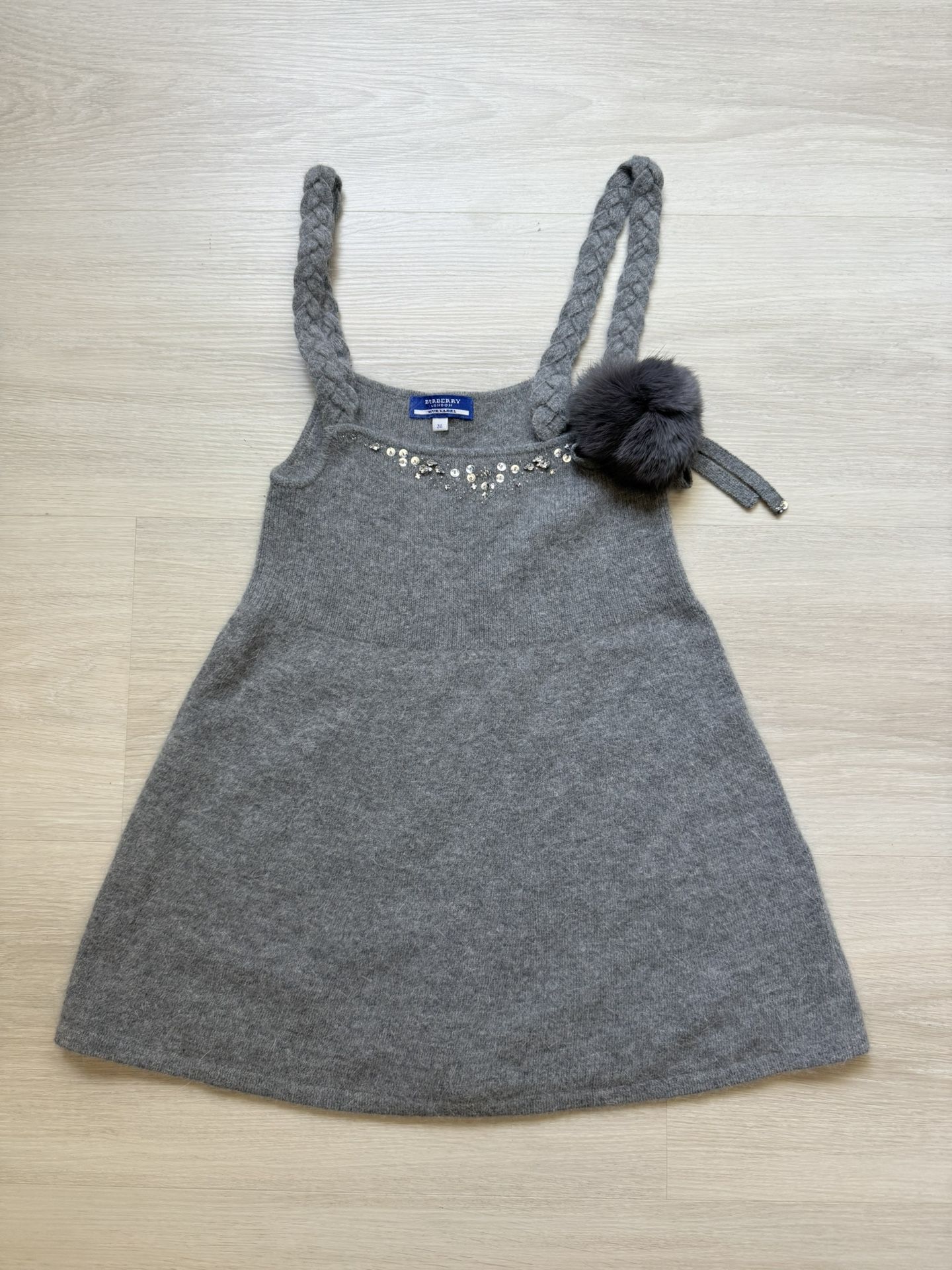 Burberry Blue label Gray Gem Embroidered Cashmere Top with detachable Pom Pom