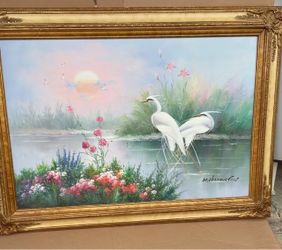 vintage 1980s pastel marsh landscape