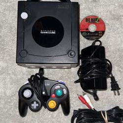 BLACK NINTENDO GAMECUBE CONSOLE WITH VIDEO GAME & CONTROLLER