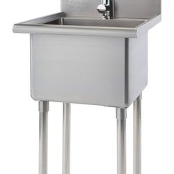 TRINITY  Basics Stainless Steel Freestanding Single Bowl Utility Sink for Garage, Laundry Room, and Restaurants, Includes Faucet, NSF Certifie