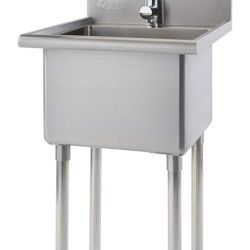 TRINITY  Basics Stainless Steel Freestanding Single Bowl Utility Sink for Garage, Laundry Room, and Restaurants, Includes Faucet, NSF Certifie