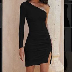 Black One Sleeve Bodycon Dress  MEDIUM 
