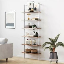 6 Shelf tall Bookcase wall mount bookshelf
Natural wood industrial metal frame
Rustic Oak/ white