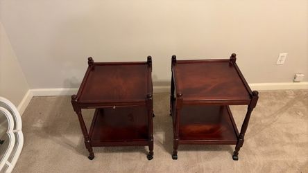 Pair of Cherry Wood Two-Tier End Tables