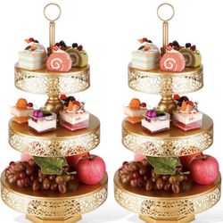 2 Pcs Cupcake 3 Tiered Metal Dessert Stand Round Cupcake Tower Cake Holder Stand Tiered Serving Tray for Wedding Baby Shower Birthday Tea Party Table 