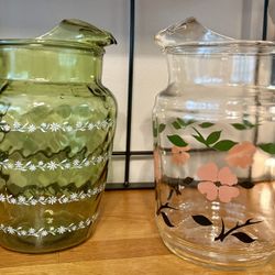 A Pair of Vintage, MCM Glass Water/Lemonade/Iced Tea Pitchers w/ Ice Lip ($25 Each or $40/Pair)