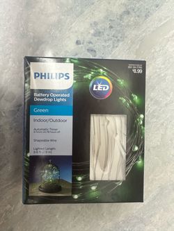 Philips 30ct LED Dewdrop Battery-Operated Shapable Lights in Green Color w Timer